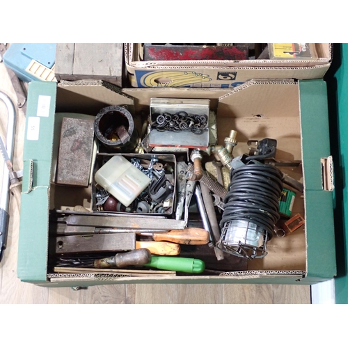 55 - Three boxes of Tools including, Oil Cans, Saws, Hand Drills, Lamp, etc.