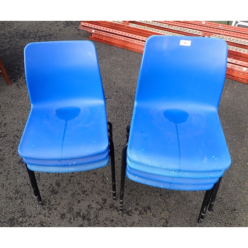 589 - Seven blue plastic Stacking Chairs.