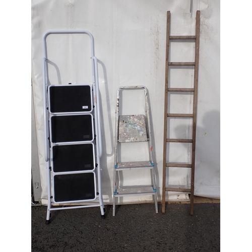 592 - Two Stepladders and small Wooden Ladder.