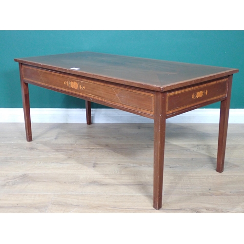 61 - A mahogany Coffee Table with inlaid floral decoration, 3ft 6