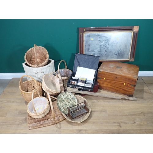 69 - A 19th Century camphorwood Chest, a Pipe Rack, quantity of Baskets, mahogany framed Mirror, Fishing ... 