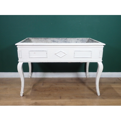 70 - A white painted Jardinière with metal liner mounted on square cut cabriole supports 3ft 8in W x 2ft ... 