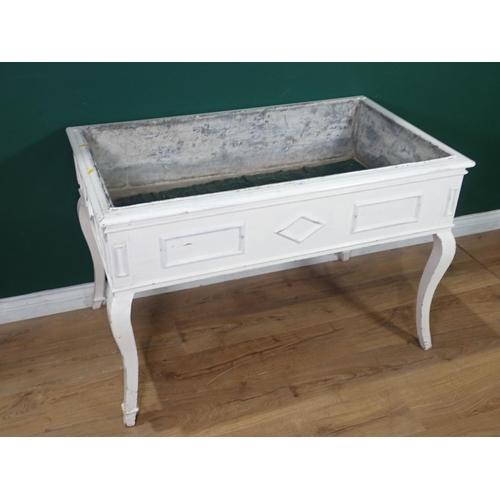 70 - A white painted Jardinière with metal liner mounted on square cut cabriole supports 3ft 8in W x 2ft ... 