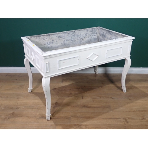 70 - A white painted Jardinière with metal liner mounted on square cut cabriole supports 3ft 8in W x 2ft ... 