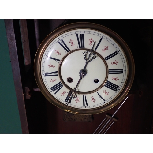 86 - A Vienna Wall Clock with carved mahogany case A/F, 3ft 10