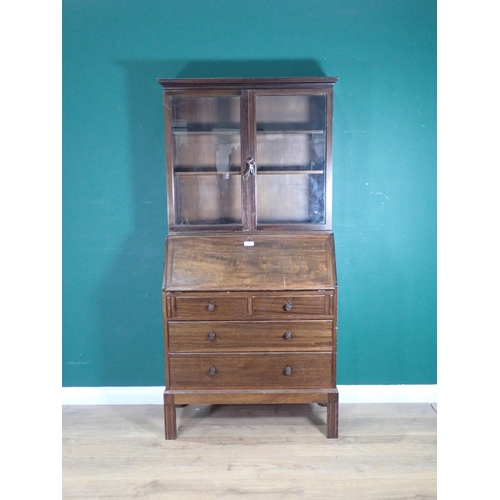 89 - A mahogany Bureau Bookcase fitted two short and two long drawers to base 5ft 9in H x 2ft 9in W