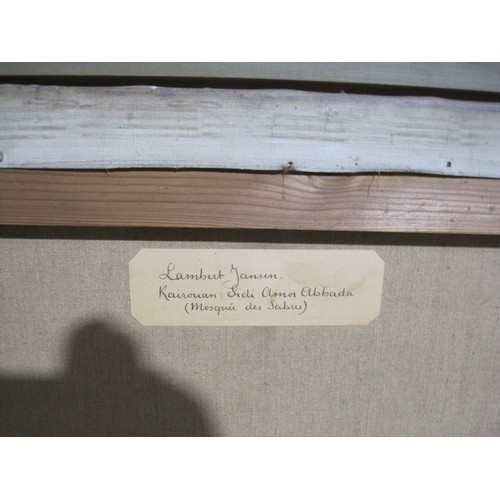 413 - LAMBERT JANSEN. Figures before a town, signed and dated 1933,  inscribed on a label verso 'Kairouan ... 