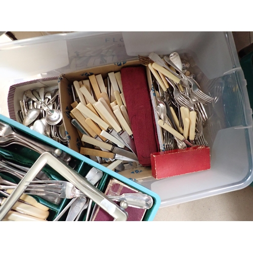 135 - A large collection of plated Cutlery including a Ladle, boxed items, Mugs, Nut Crackers, Grape Sciss... 