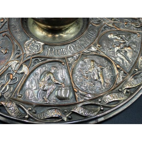 143 - An unusual plated Inkstand with central globe surrounded by figures in various pursuits and numerous... 