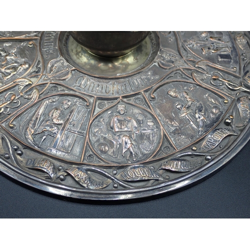 143 - An unusual plated Inkstand with central globe surrounded by figures in various pursuits and numerous... 