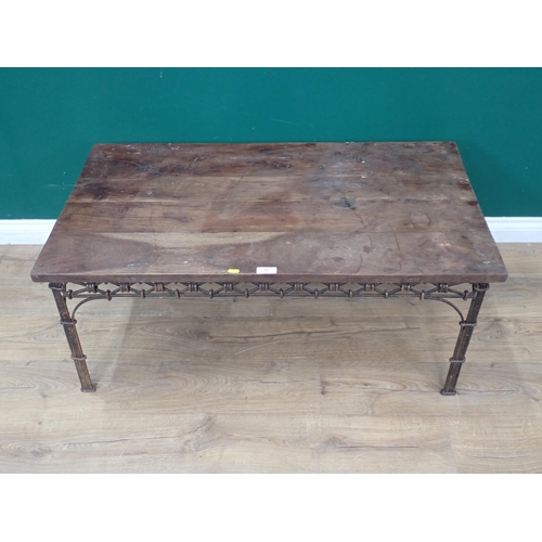 17 - A rectangular Coffee Table with hardwood top and decorative metal base, 3ft 8