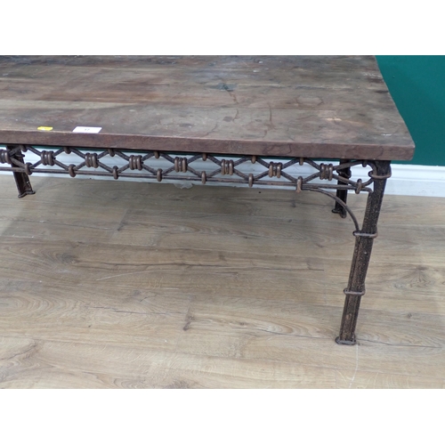 17 - A rectangular Coffee Table with hardwood top and decorative metal base, 3ft 8