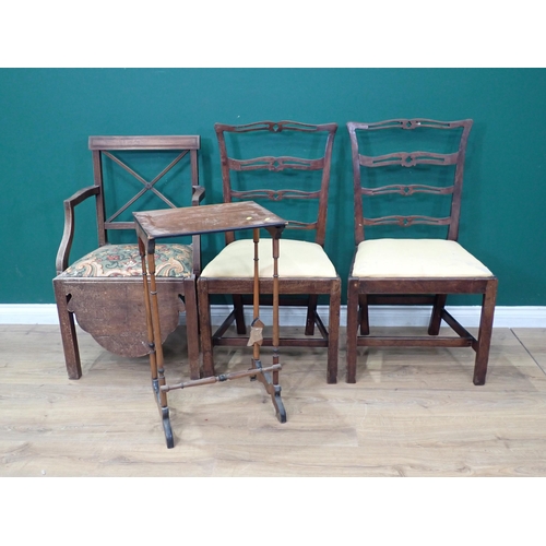 19 - A pair of Georgian mahogany Dining Chairs with pierced rail backs and drop in seats, a 19th Century ... 