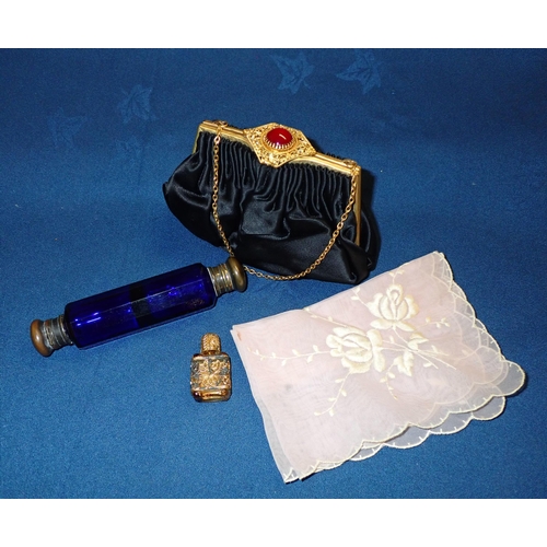 211 - A Bristol blue glass double ended Scent Bottle, a small Scent Bottle with gilt metal mounts and a bl... 