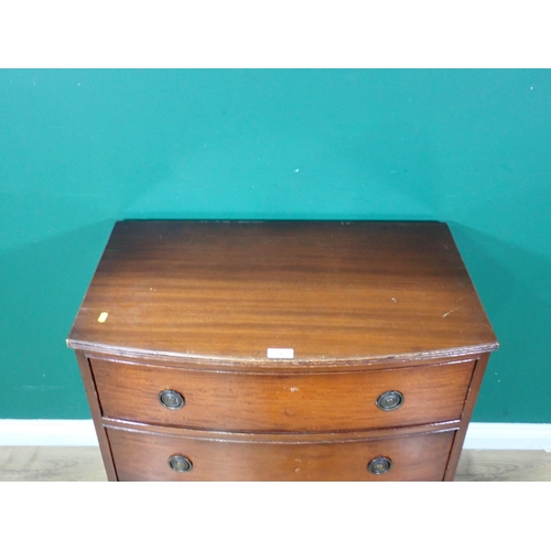 26 - A Georgian style mahogany Bow Front Chest of three long graduated Drawers, 33