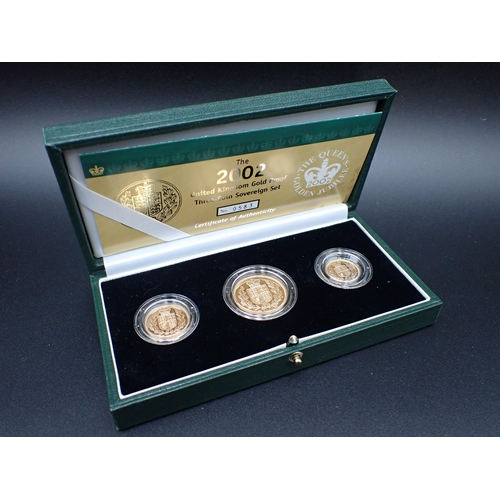 260 - QE II 2002 Three Coin Sovereign Proof Set, Half Sovereign, Sovereign and Double Sovereign, in case o... 