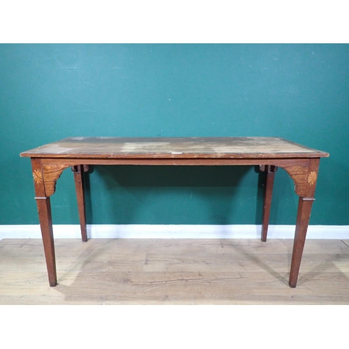 28 - A 19th Century Elm Side Table on square tapering supports with mahogany crossbanding and fan inlaid ... 