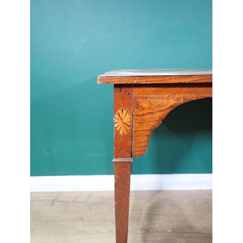 28 - A 19th Century Elm Side Table on square tapering supports with mahogany crossbanding and fan inlaid ... 