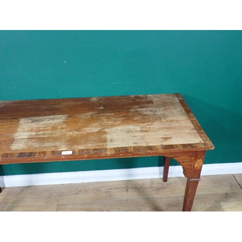 28 - A 19th Century Elm Side Table on square tapering supports with mahogany crossbanding and fan inlaid ... 