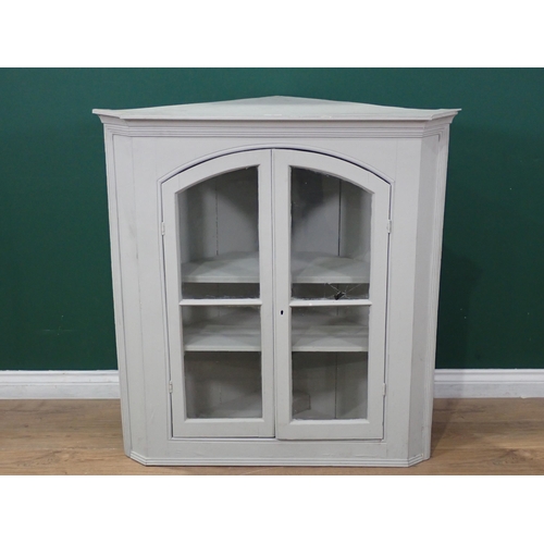 30 - A light grey painted Glazed Hanging Corner Cupboard A/F, 3ft 4