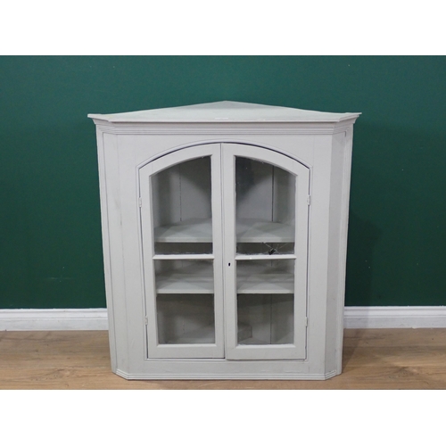 30 - A light grey painted Glazed Hanging Corner Cupboard A/F, 3ft 4