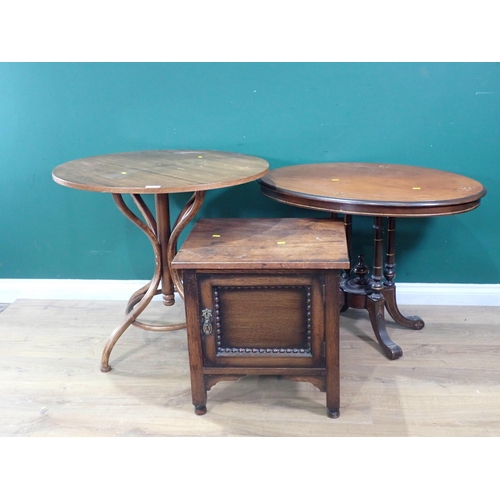 308 - A mahogany oval Occasional Table on turned supports, a modern circular Table with bentwood supports,... 