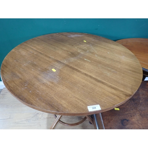 308 - A mahogany oval Occasional Table on turned supports, a modern circular Table with bentwood supports,... 