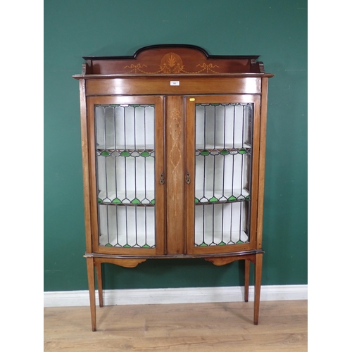 502 - A late Victorian mahogany and inlaid bow fronted Display Cabinet fitted pair of leaded glass doors m... 