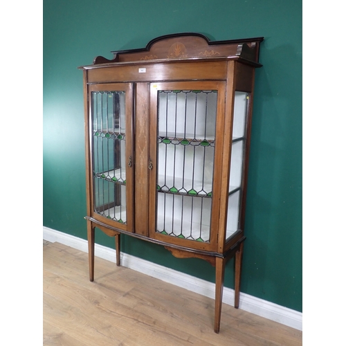 502 - A late Victorian mahogany and inlaid bow fronted Display Cabinet fitted pair of leaded glass doors m... 