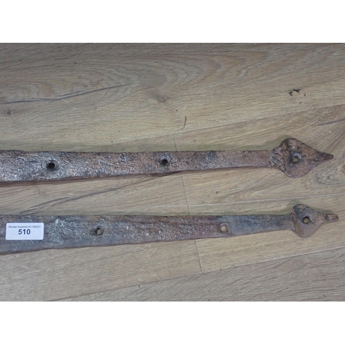 510 - Two Antique strap Door Hinges with partial diamond decoration, 2ft 2