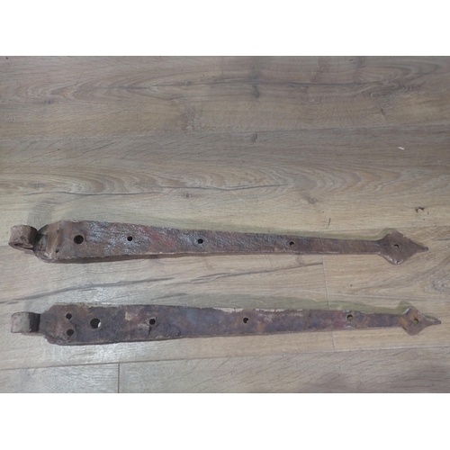 510 - Two Antique strap Door Hinges with partial diamond decoration, 2ft 2