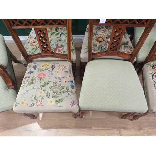 511 - Six late Victorian walnut Dining Chairs, and two matching occasional Chairs, some with light green u... 