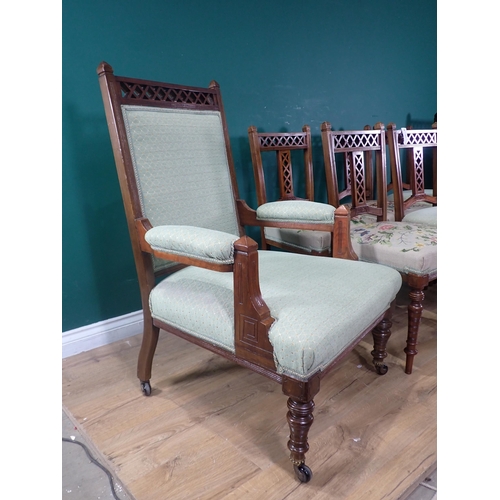 511 - Six late Victorian walnut Dining Chairs, and two matching occasional Chairs, some with light green u... 