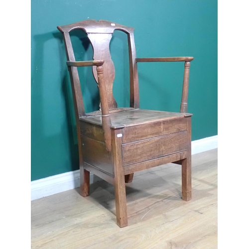 53 - An antique Elm splat back Commode Chair, A/F.