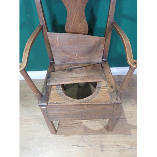 53 - An antique Elm splat back Commode Chair, A/F.