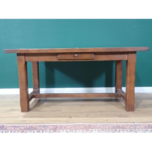 55 - An oak Refectory Table with single fitted drawer and two extension leaves, 5ft 4