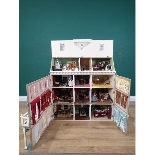 65 - A Georgian style Doll's House containing Furniture, musical Instruments and Dolls, passed PAT