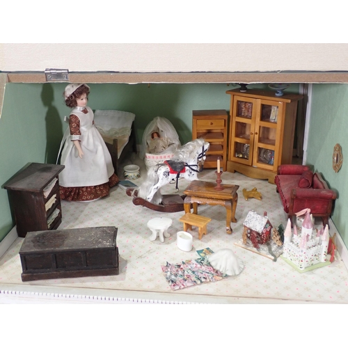 65 - A Georgian style Doll's House containing Furniture, musical Instruments and Dolls, passed PAT