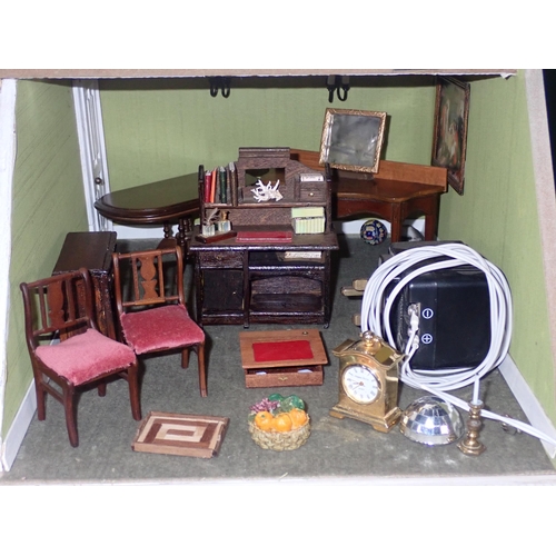 65 - A Georgian style Doll's House containing Furniture, musical Instruments and Dolls, passed PAT