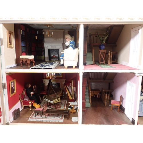 65 - A Georgian style Doll's House containing Furniture, musical Instruments and Dolls, passed PAT