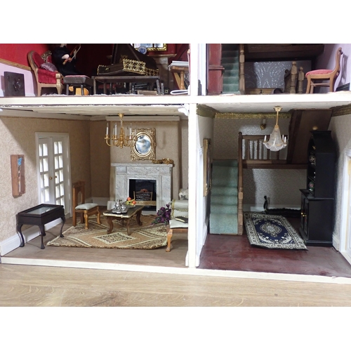 65 - A Georgian style Doll's House containing Furniture, musical Instruments and Dolls, passed PAT