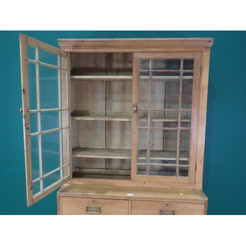 77 - A Victorian Pine Kitchen Dresser with glazed top, above two short two long drawers on plinth base, 6... 