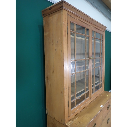 77 - A Victorian Pine Kitchen Dresser with glazed top, above two short two long drawers on plinth base, 6... 