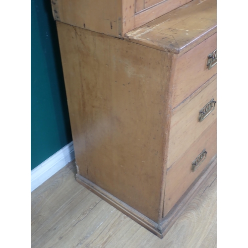 77 - A Victorian Pine Kitchen Dresser with glazed top, above two short two long drawers on plinth base, 6... 