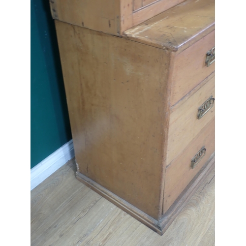 77 - A Victorian Pine Kitchen Dresser with glazed top, above two short two long drawers on plinth base, 6... 