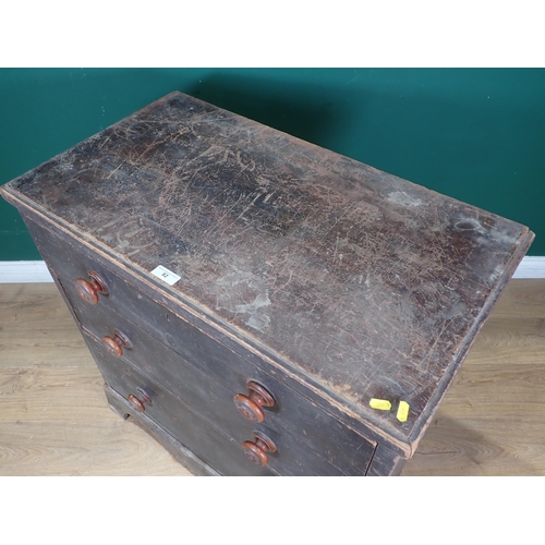 82 - A Victorian painted pine Chest of three drawers with shaped apron 2ft 9in W x 2ft 9in H