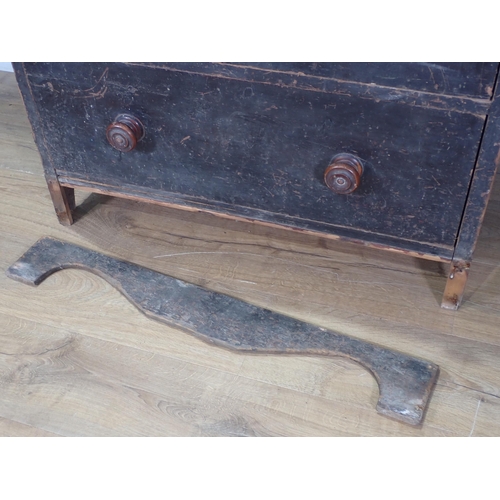 82 - A Victorian painted pine Chest of three drawers with shaped apron 2ft 9in W x 2ft 9in H