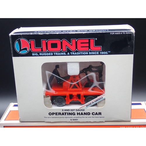 1067 - A boxed Lionel 0 gauge Operating Hand Car and a boxed Lionel Dodge Ram