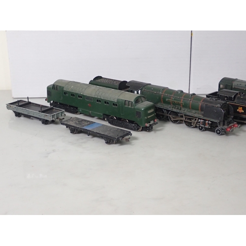 1071 - Four unboxed playworn Hornby Dublo 3-rail Locomotives including 'Duchess of Montrose', Deltic, Bo-Bo... 