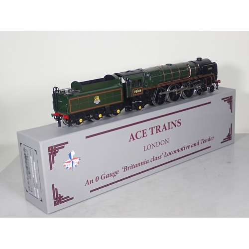 1075 - A boxed Ace Trains 0 gauge Britannia Class 4-6-2 Locomotive in pre-1956 logo B.R. green livery as No... 